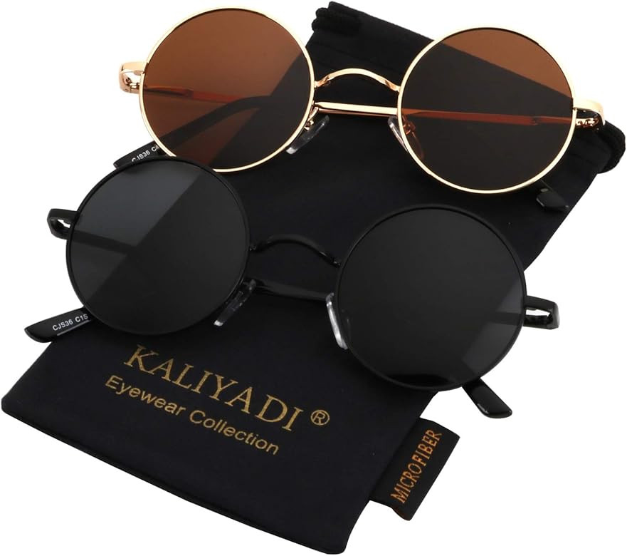 KALIYADI Round Polarized Sunglasses for Men Women Retro Metal Hippie Circle Style Sun Glasses UV ... | Amazon (US)