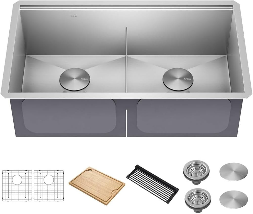 Kraus Kore Workstation 33-inch Undermount 16 Gauge Double Bowl Stainless Steel Kitchen Sink with ... | Amazon (CA)