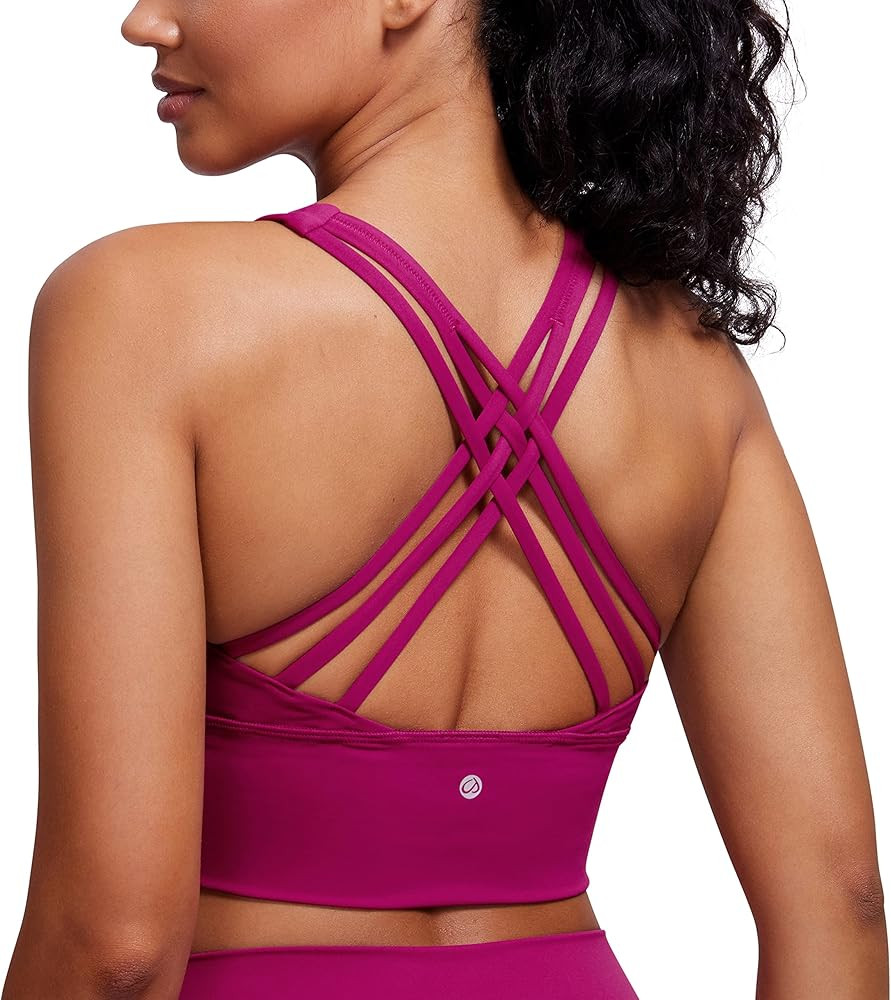 CRZ YOGA Strappy Longline Sports Bras for Women - Wirefree Padded Criss Cross Yoga Bras Cropped T... | Amazon (US)