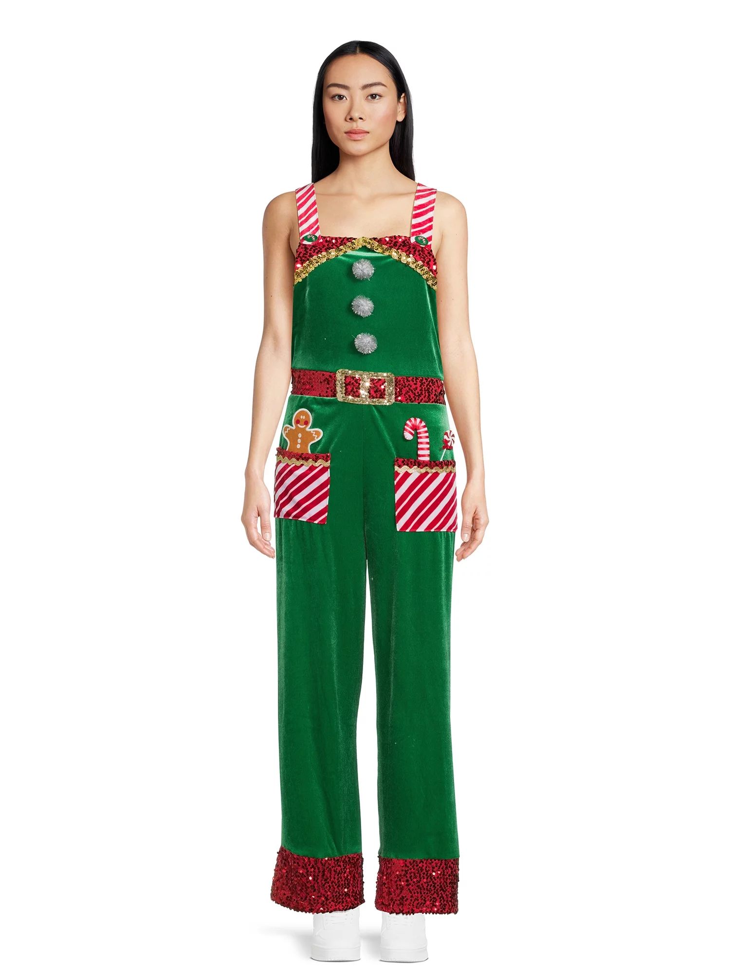 No Boundaries Juniors Elf Christmas Jumpsuit, Sizes XS-3XL - Walmart.com | Walmart (US)