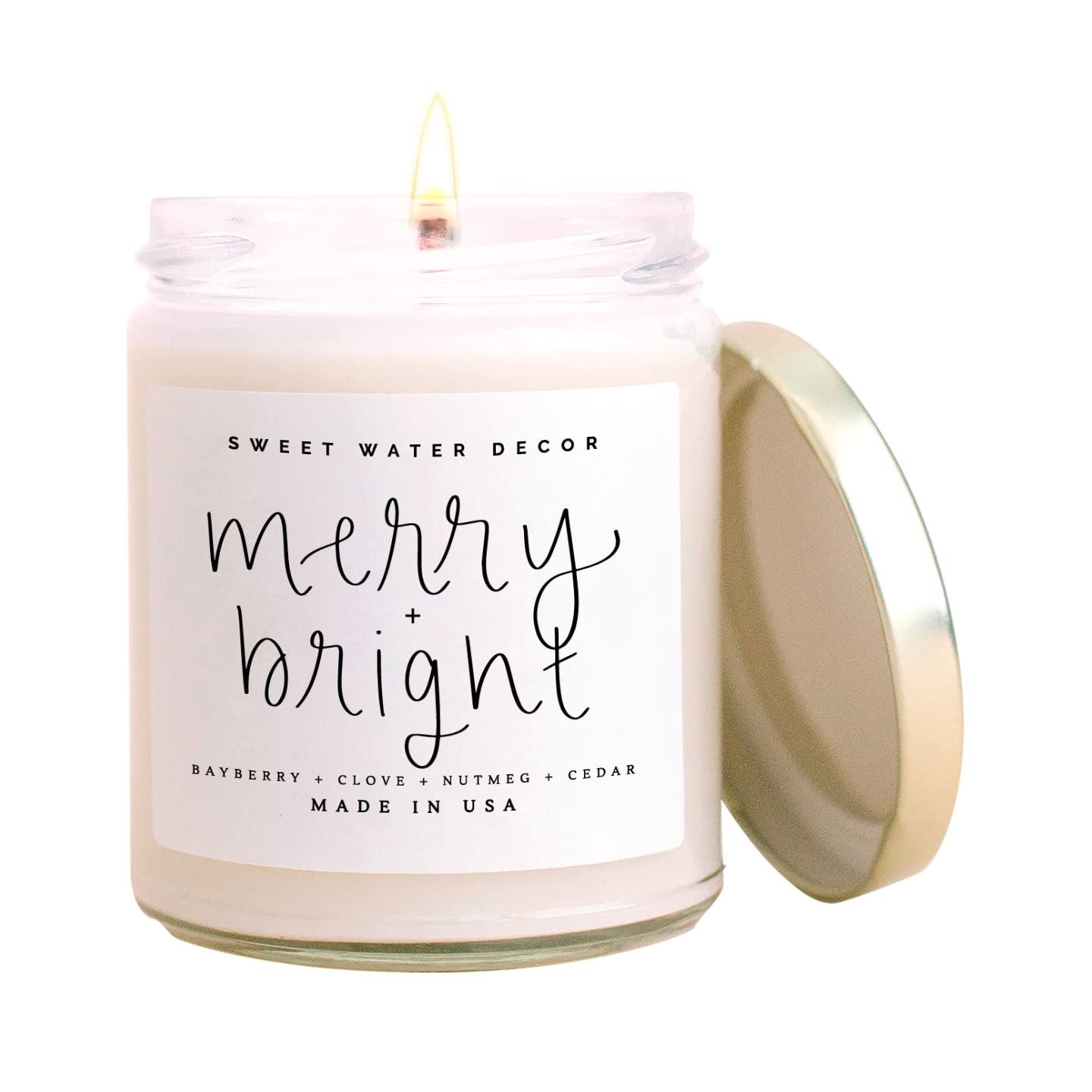 Sweet Water Decor Merry and Bright Candle | Fir, Nutmeg, and Clove, Winter Holiday Scented Soy Ca... | Amazon (US)
