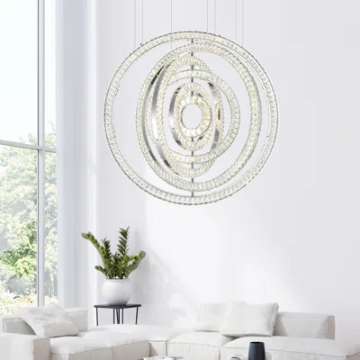 37'' Round LED Chandelier with Chrome Finish For Living Room, Dining Room, Foyer – Integrated LED – Adjustable Height | Wayfair North America