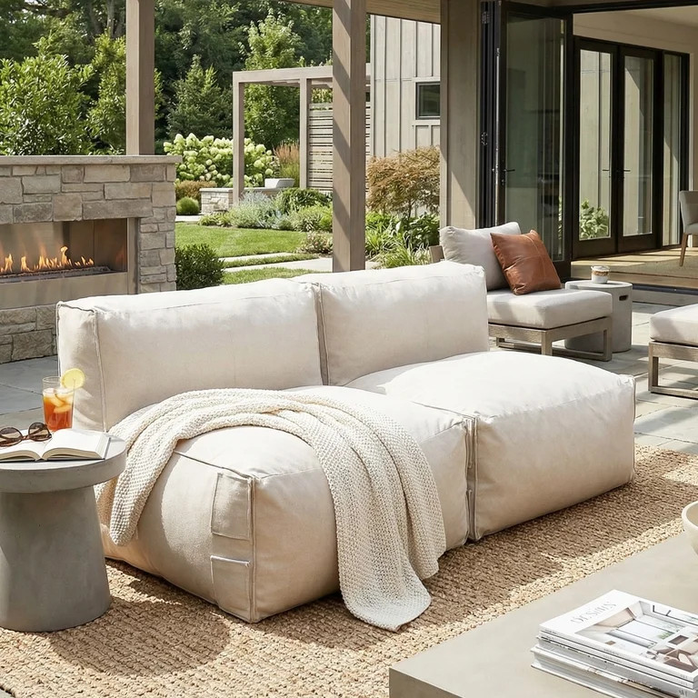 Christopher Knight Home Outdoor Patio Bean Bag Armless Sofa, Lounge Chair with Foam Fill, Beige, ... | Walmart (US)