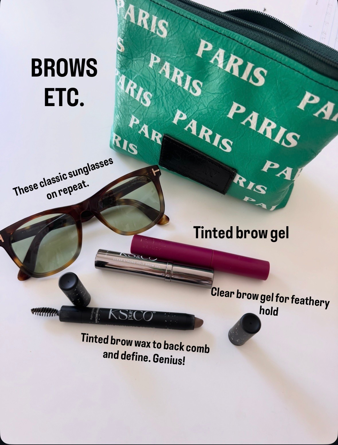Brow gel in cool blonde 
Sun glasses are classic and photochromic.

#LTKgrwm #LTKdayinmylife #LTKBeauty