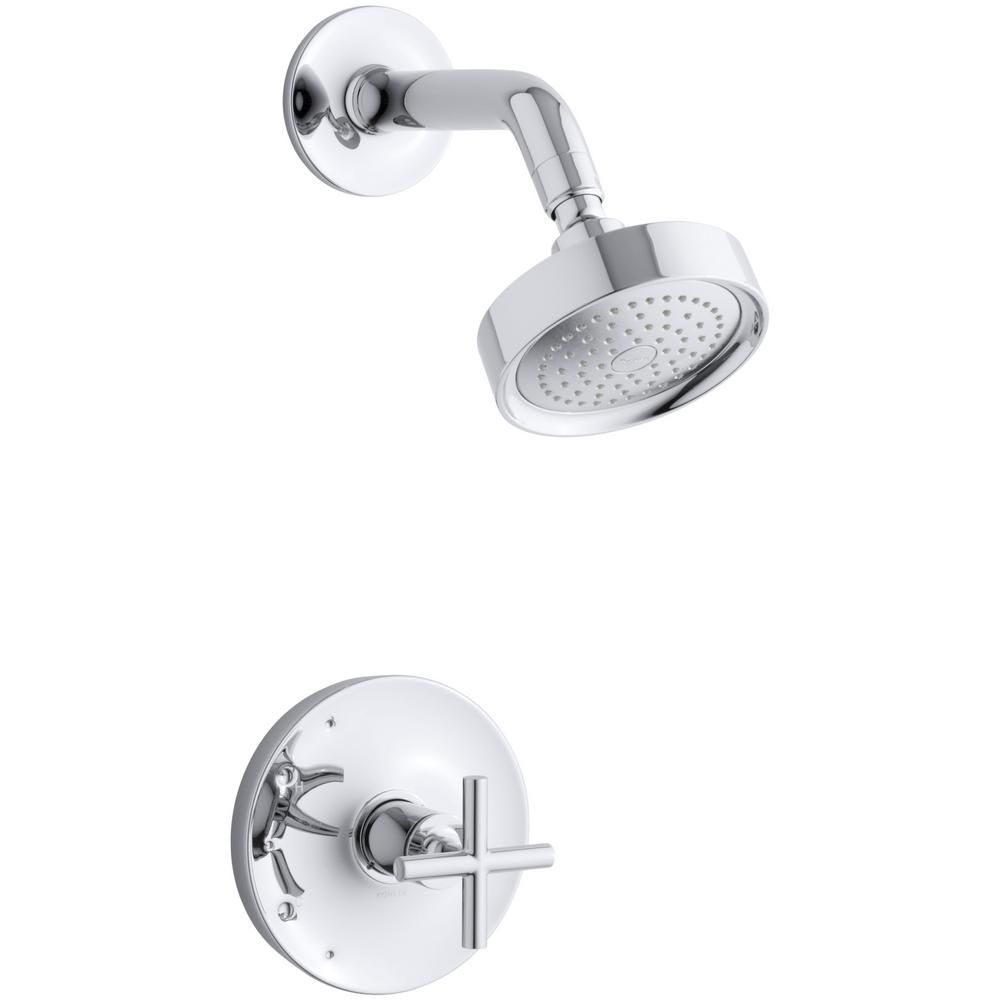 KOHLER Purist 1-Spray 6.5 in. 2.5 GPM Fixed Shower Head with Cross Handle in Polished Chrome | Home Depot