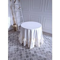 Round Tablecloth With Double Ruffle/Custom White Linen Tablecloth/Soft Stonewashed Tablecloth/Handmade Pastel Ruffles | Etsy (US)