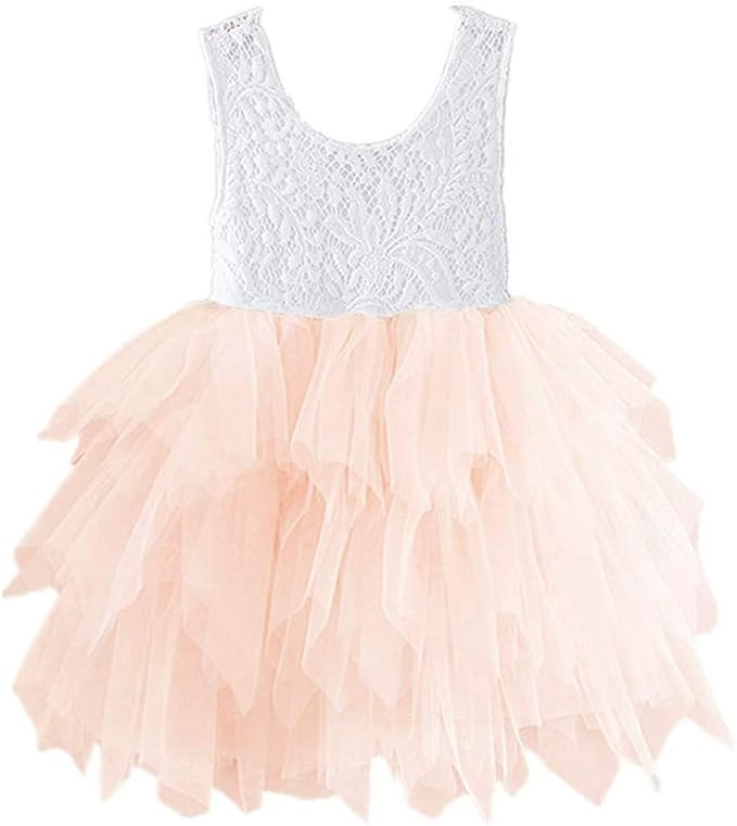 2Bunnies Girl Peony Lace Back A-Line Tiered Tutu Tulle Flower Girl Dress | Amazon (US)