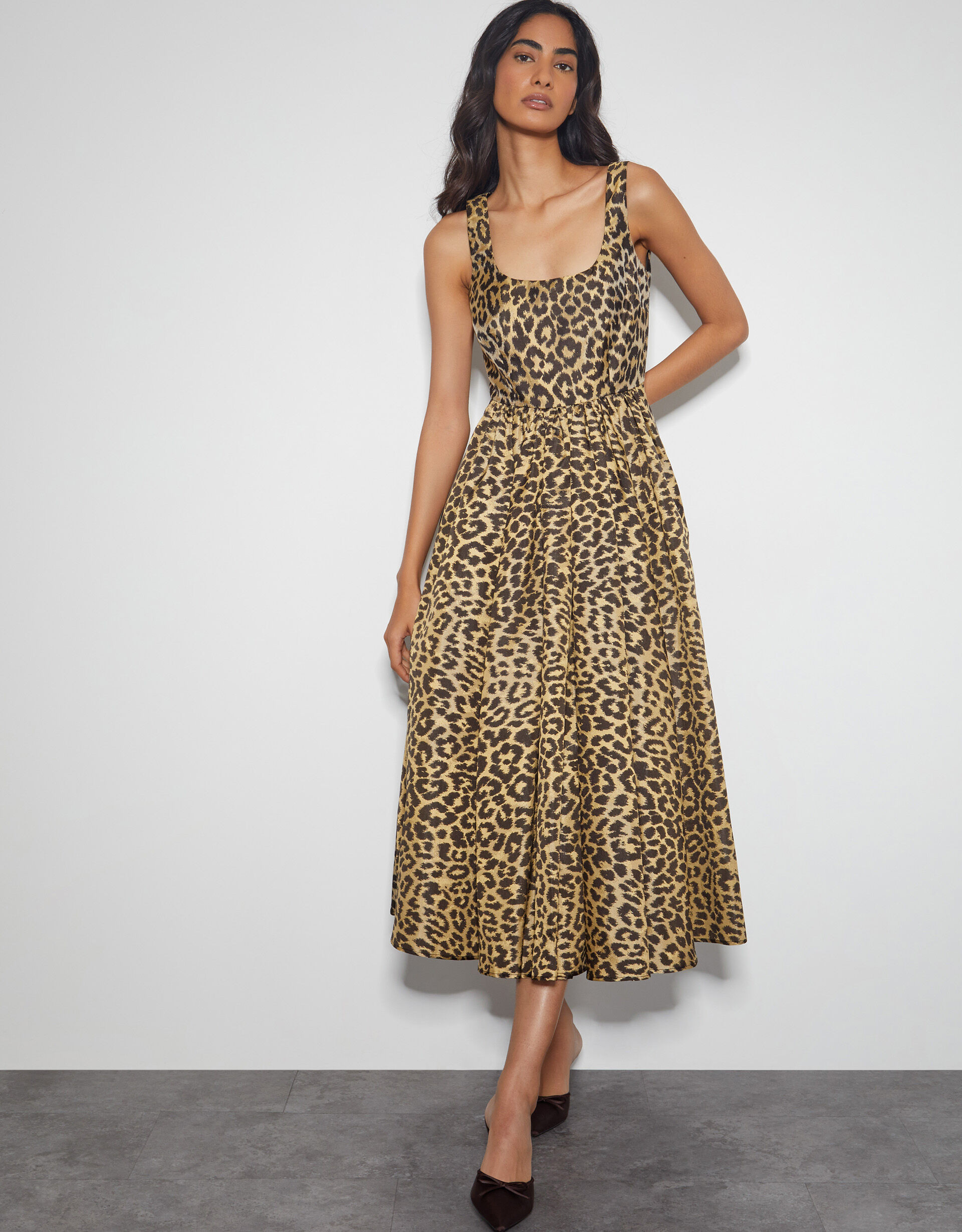 Sicily Fit and Flare Midi Dress Brown | Monsoon (UK)