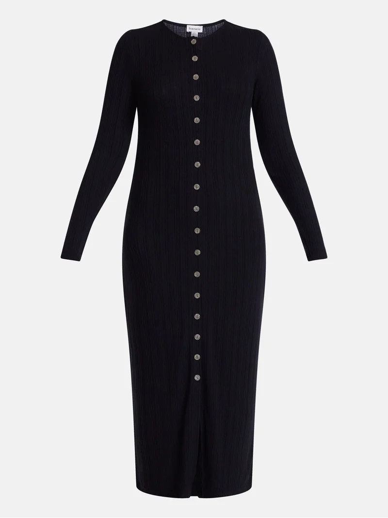 Scenario Women's Cardigan Midi Dress with Long Sleeves, Sizes XS-XXXL | Walmart (US)