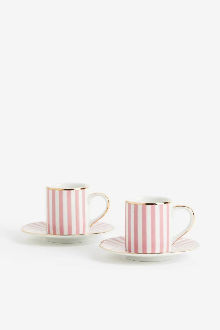 2-pack Espresso Cup and Saucer - Light pink/striped - Home All | H&M US | H&M (US + CA)