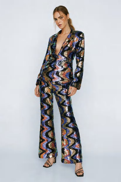 Wave Sequin Flare Leg Pants | Nasty Gal (US)