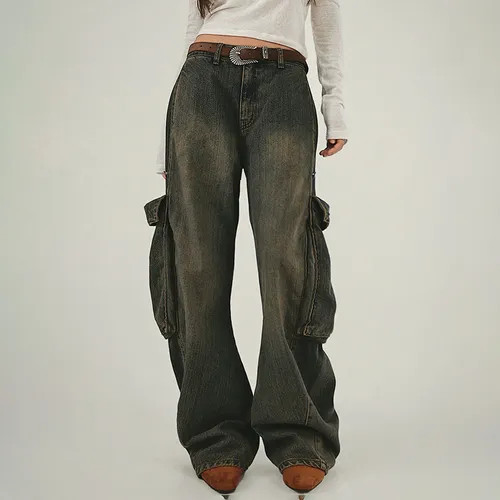 BrickBlack - Mid Rise Washed Wide Leg Cargo Jeans | YesStyle Global