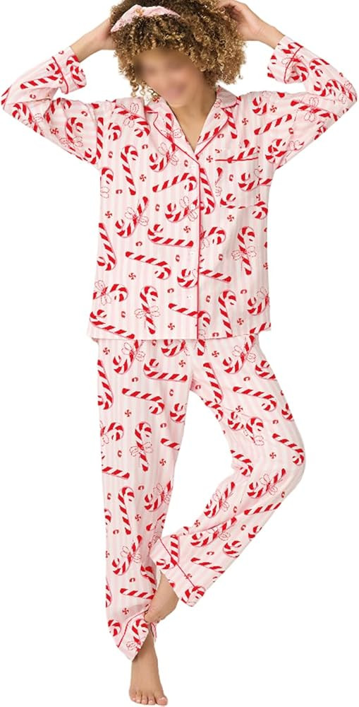 Meiweileya Women Christmas Pajamas Sets for Women Satin Silk Bow Santa Print Cute Pj Pajama Set X... | Amazon (US)