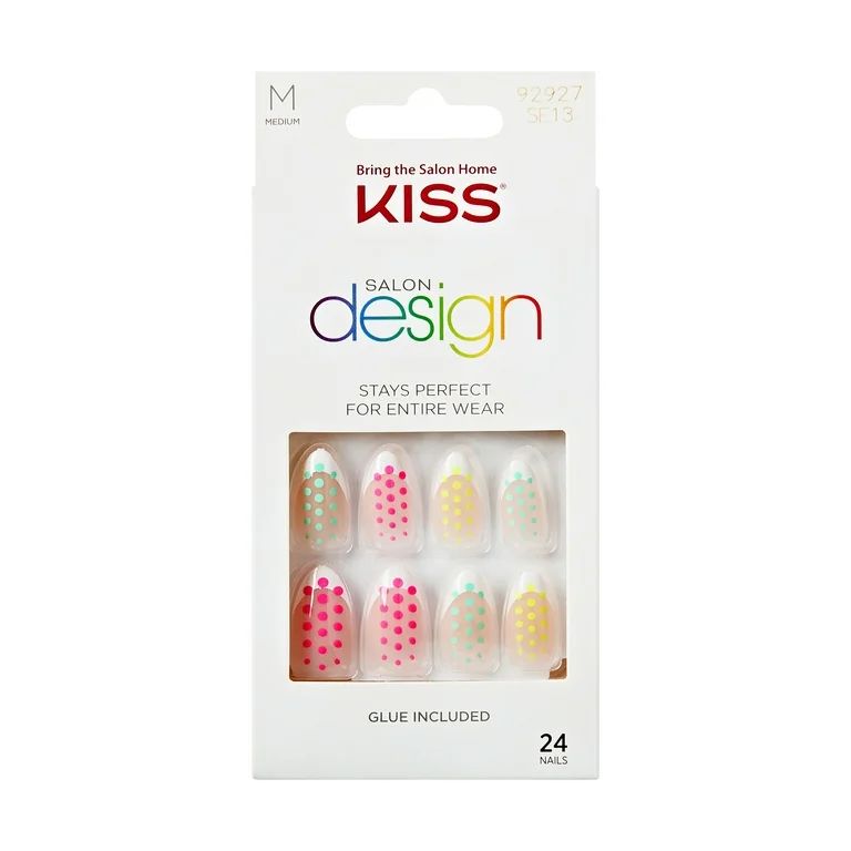 KISS Salon Design Press-On Nails, ‘Snooze’, Neon Polka Dot, Medium Almond, 27 Ct. | Walmart (US)
