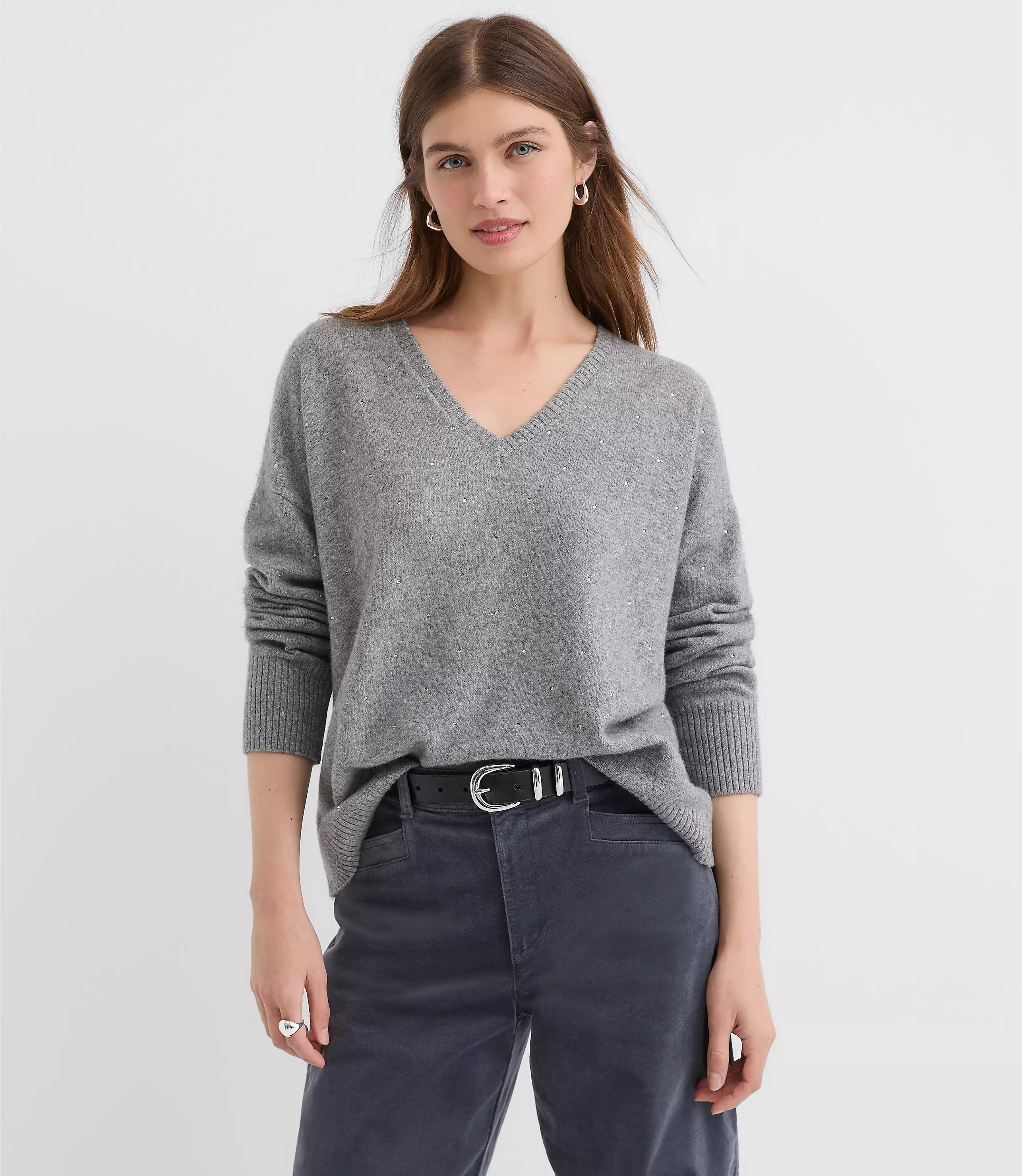 Sparkle V-Neck Relaxed Everyday Sweater | LOFT