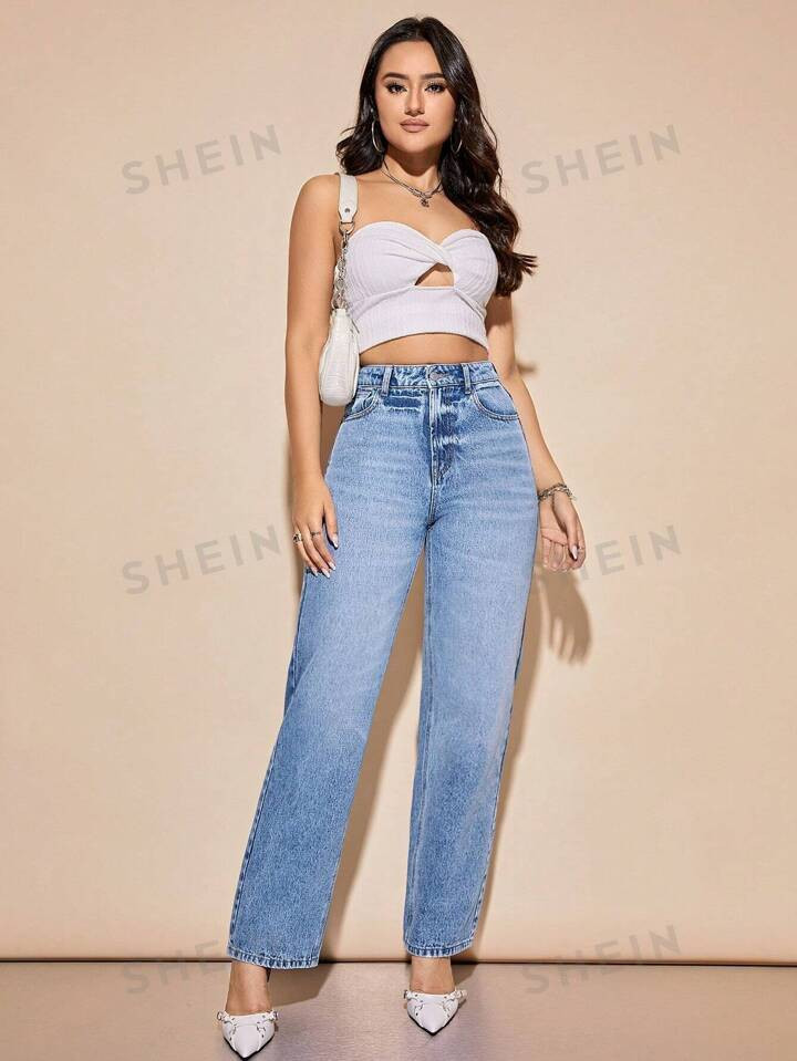 SHEIN Privé High Waist Straight Leg Jeans | SHEIN USA | SHEIN