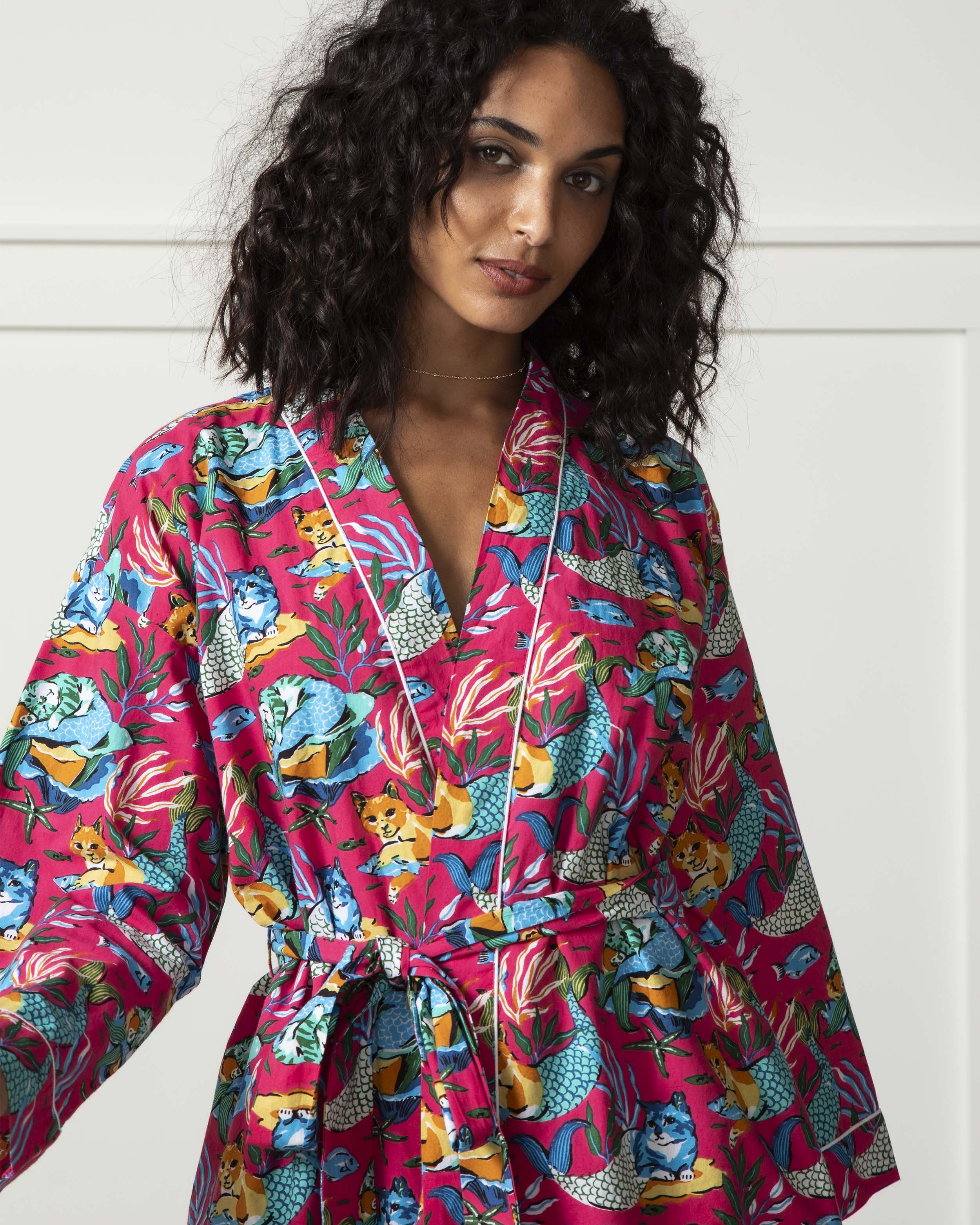 Meowing Mermaids - Getting Ready Robe - Hot Pink | Printfresh