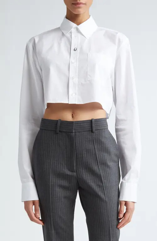 Coperni Long Sleeve Cotton Button-Up Crop Shirt in White at Nordstrom, Size 10 Us | Nordstrom