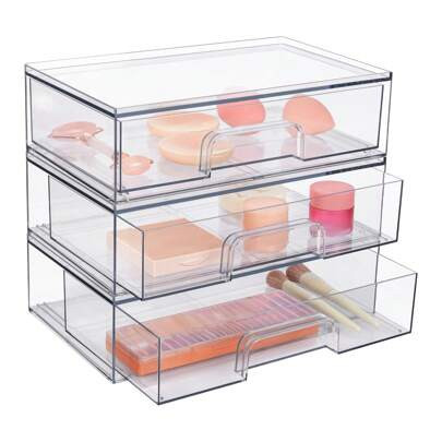 Vtopmart 3 Pack 12.1 Inch W Clear Stackable Storage Drawers,Acrylic Plastic Organizers Bins For Makeup Palettes, Cosmetics, And Beauty Supplies,Ideal | SHEIN