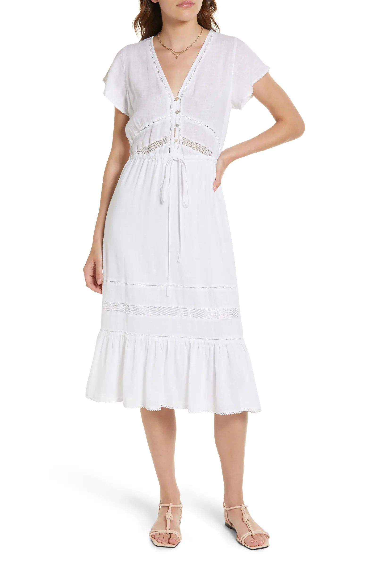 Kiki Tie Front Linen Blend Dress | Nordstrom