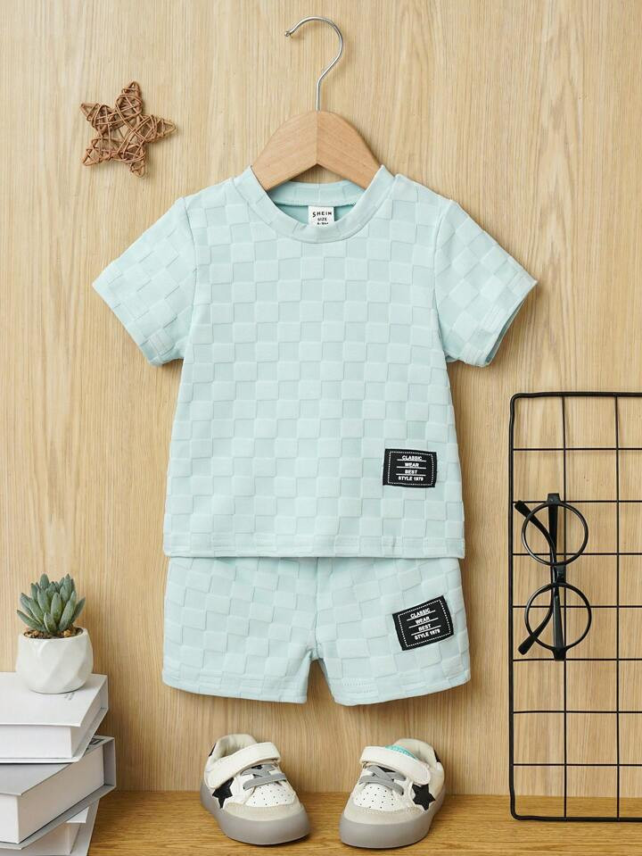 SHEIN Baby Boy Letter Patched Detail Tee & Shorts | SHEIN