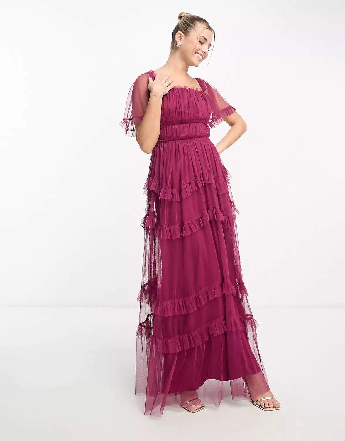 Anaya statement tiered maxi dress in red plum | ASOS (Global)