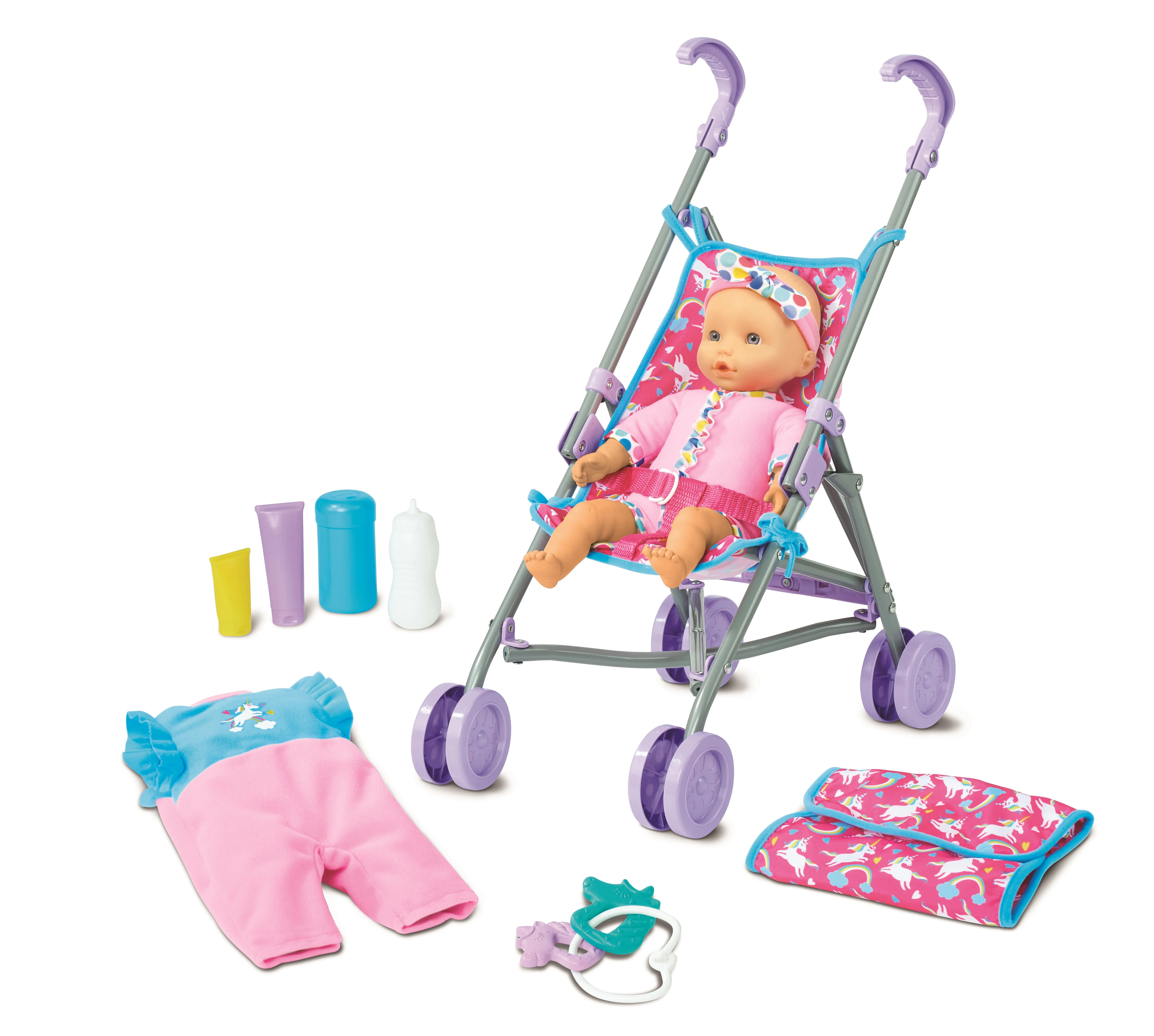 Kid Connection 10-Piece Baby Doll & Stroller Set, Light Skin Tone - Walmart.com | Walmart (US)