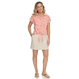 Margaritaville Women's Palm Print Tie Party Shirt-Soft, Relaxed-Feel Linen, Coral, Large | Amazon (US)