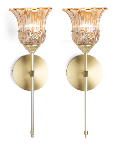2pk 6.5x5.5x16.5 Glass Metal Rechargeable Wall Sconces | TJ Maxx