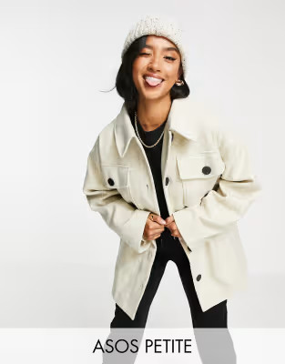 ASOS DESIGN Petite belted shacket in cream | ASOS (Global)
