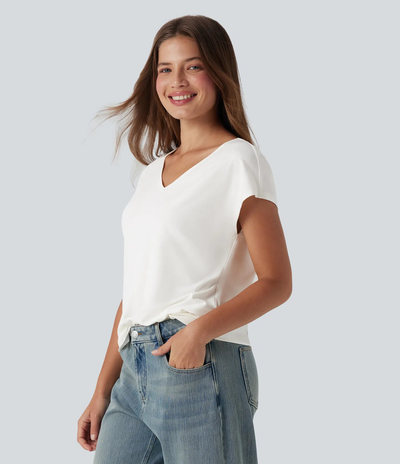 Women’s V Neck Short Sleeve Casual T-Shirt - Halara | HALARA