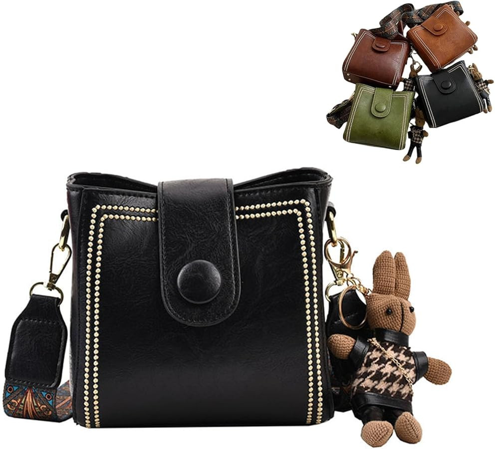 Amazon.com: Bootara Bucket Bag, Women's Vintage Bunny Charm Bucket Bag with Adjustable Wider Shoulder Strap Crossbody (Black) : Clothing, Shoes & Jewelry | Amazon (US)