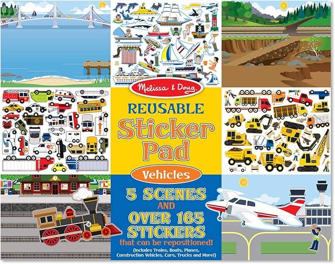 Melissa & Doug Vehicles Reusable Sticker Pad (Extra Large Sticker Activity Pad, Removable Backgro... | Amazon (US)
