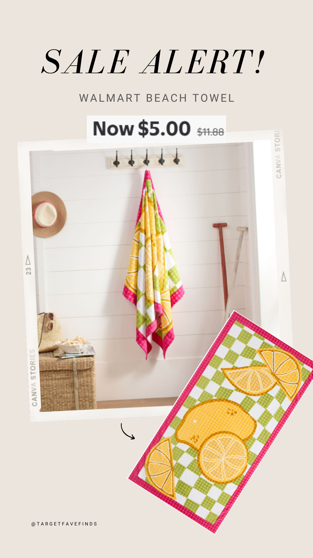 Walmart beach towel lemon print with checkered patter. On sale - only $5! 

 #LTKSeasonal #LTKSaleAlert