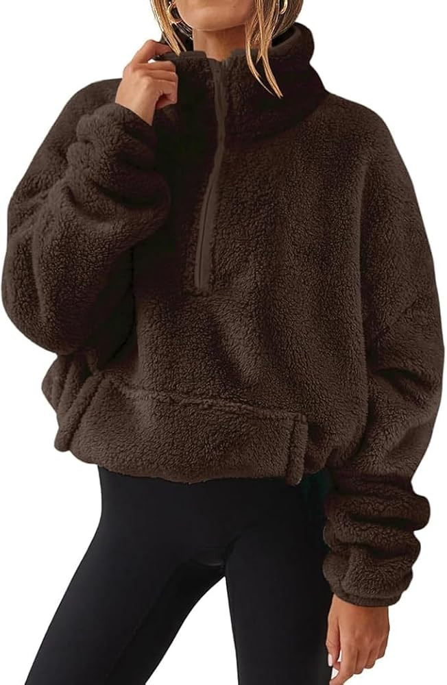 Womens Half Zip Fuzzy Fleece Pullover Stand Collar Sherpa Sweatshirt Fall Fashion Warm Long Sleev... | Amazon (US)
