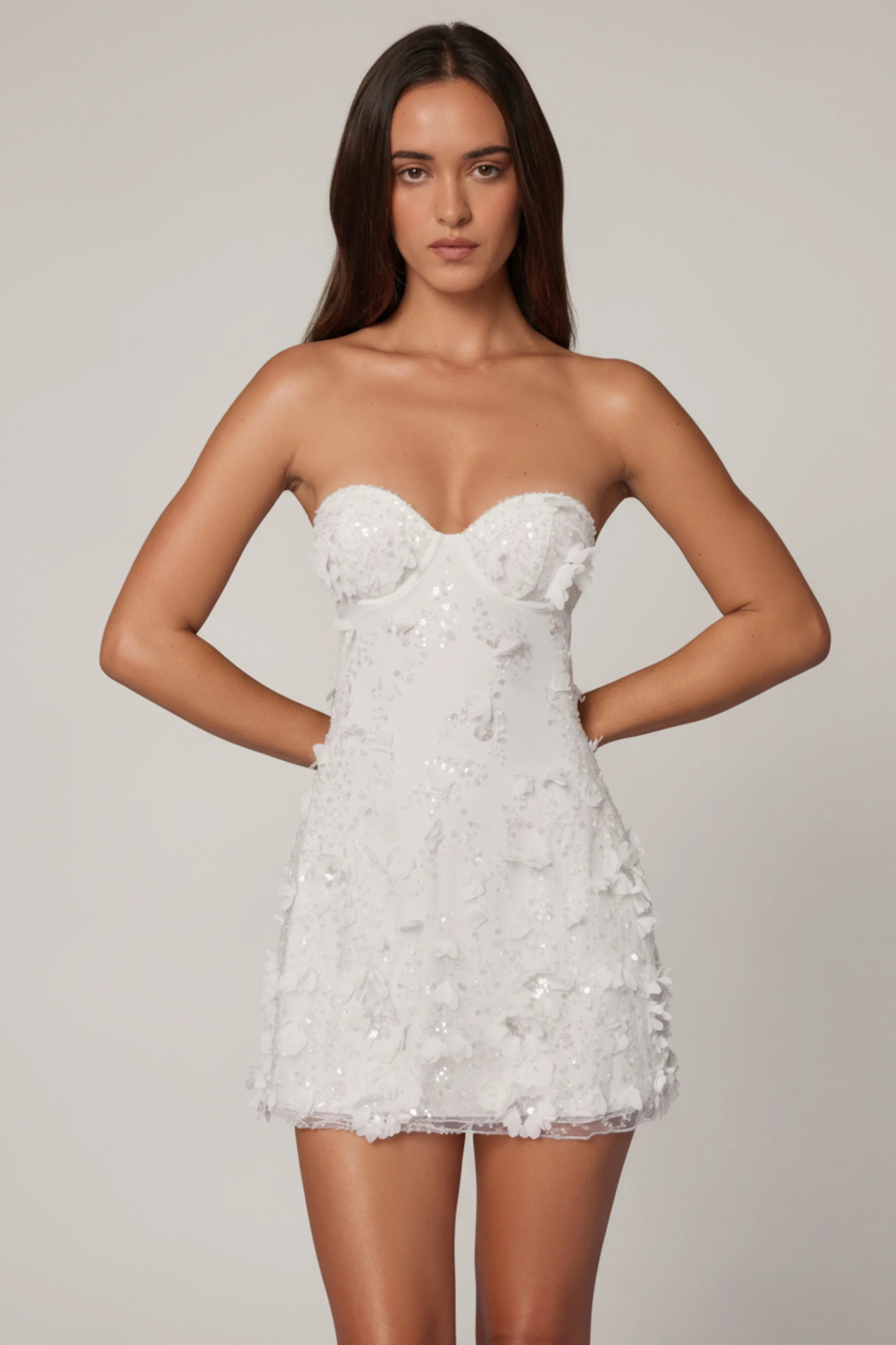 Embellished Bandeau A-line Mini Dress in White | Oh Polly