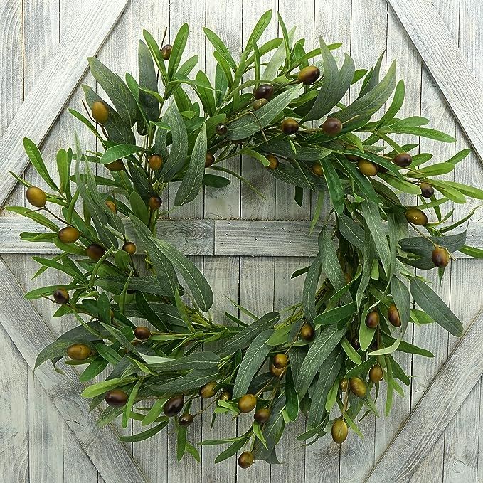 20 inches Artificial Green Olive Wreath Greenery Wreath with Olive Leaves,Olive Bean for Front Do... | Amazon (US)