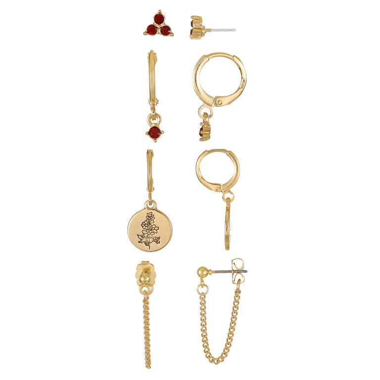 Time and Tru Goldtone Birth Flower Earring Collection, 4 Pairs, July | Walmart (US)