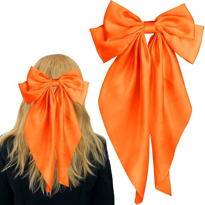 Pufandor Hair Bow Silky Satin Hair Ribbons for Women, Orange Bows for Girls Hair Bowknot Barrette... | Amazon (US)