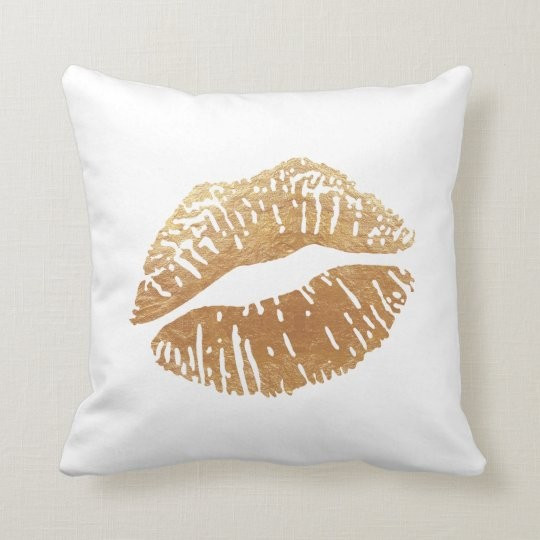 Gold Lips Metallic Foil Kiss Throw Pillow | Zazzle.com | Zazzle