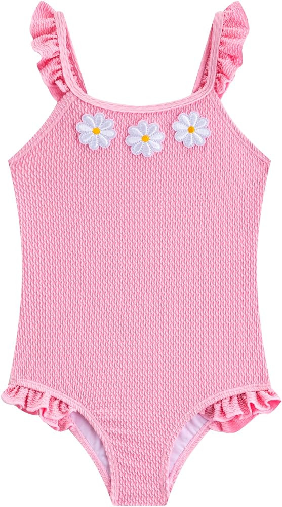 LIZENS One Piece Swimsuit for Girls, Pink Beach Swimwear with Floral Embroidered Ruffled, Bathing... | Amazon (US)