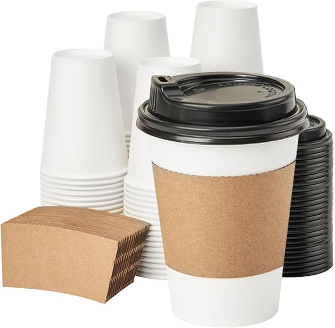 RACETOP [100 pack] Disposable Coffee Cups with Lids 12 oz, Hot Paper Cups with Lids, To Go Cup wi... | Amazon (US)