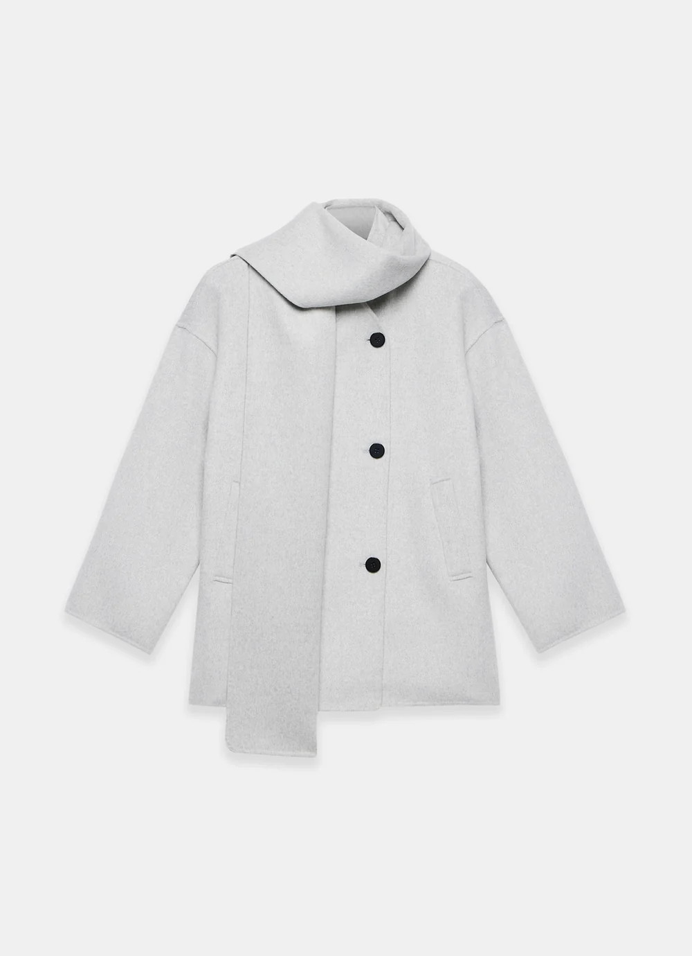 Light Grey Wool Blend Hand Finished Scarf Detail Coat | Mint Velvet