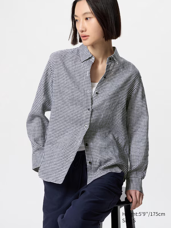 100% Premium Linen Shirt (Gingham) | UNIQLO (UK)