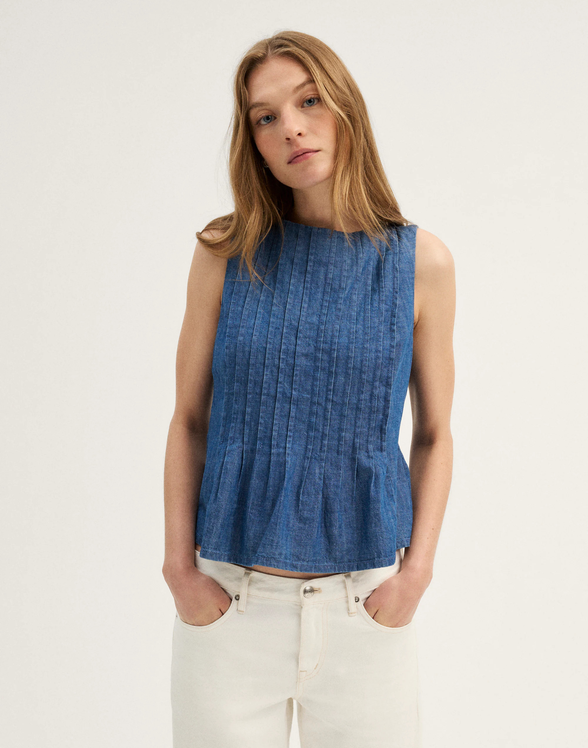 Denim Pintuck Peplum Top | Madewell
