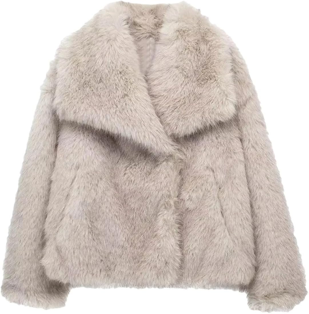 Women Artificial Fur Loose Cropped Coat Versatile Streetwear Cardigan | Amazon (US)