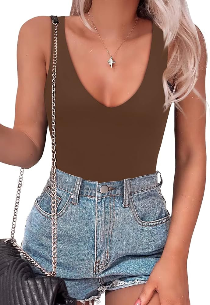 SAUNGKUAI Women's Bodysuit Plunge Deep V Neck Backless Sleeveless Going Out Tank Tops Thong Body ... | Amazon (US)