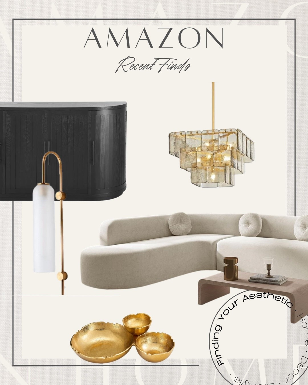 Recent Amazon home finds I am loving - especially those curved modern wall sconces. 

Affordable home // chandelier gold // minimalist couch affordable // unique serving dishes // Amazon finds 

#LTKSaleAlert #LTKHome
