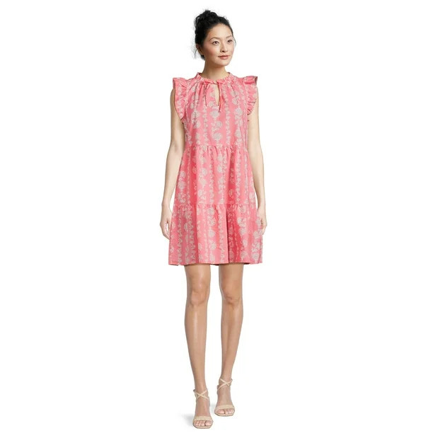 Time and Tru Women's Tiered Cotton Poplin Dress | Walmart (US)