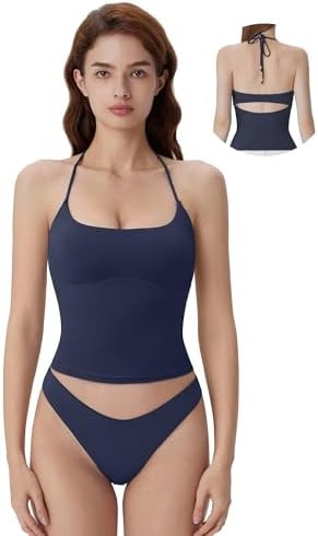 SUUKSESS Halter Tops for Women Tank Tops with Built in Bras Double Lined Open Back Y2K Going Out ... | Amazon (US)